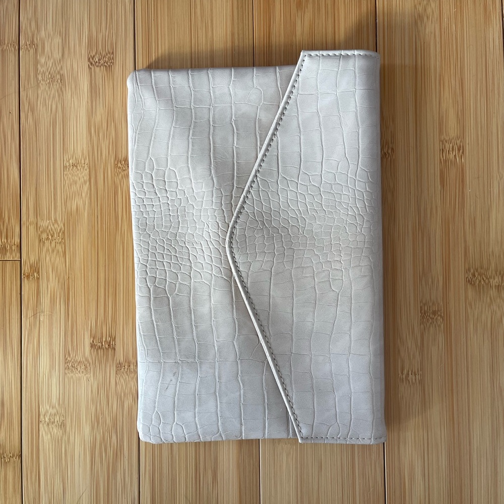 White Croc Embossed Clutch